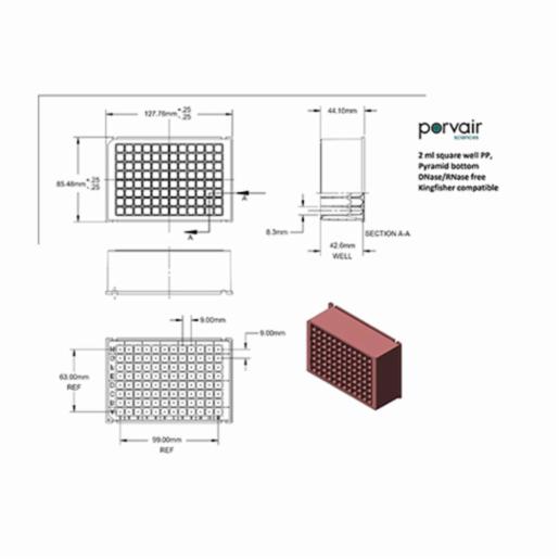 Porvair Sciences 96 Well Square 2 ml PP Deep Well Plate 219013